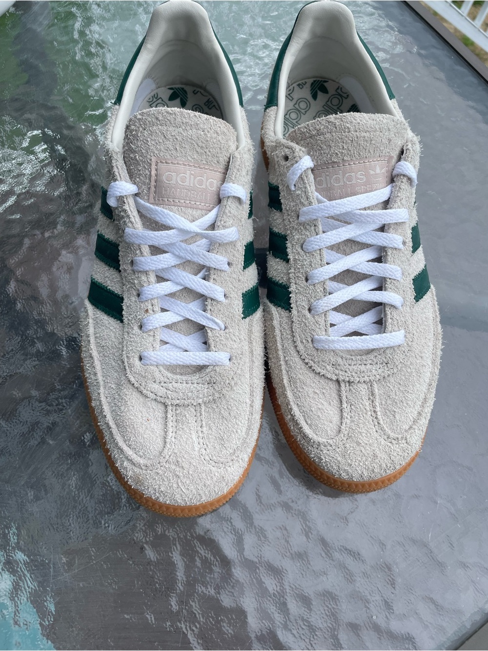 Ladies adidas Handball Spezial Sneakers in Cream and Green with Gum Sole